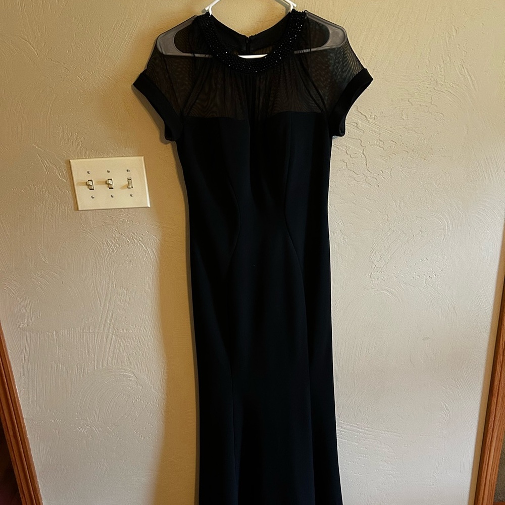 Alex Evenings Black Long Sleeve Dress with Sheer Detail